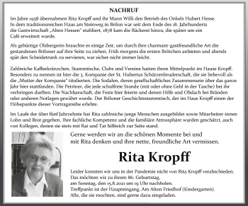 Traueranzeige von Rita Kropff von WA