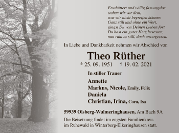 Traueranzeige von Theo Rüther von WA