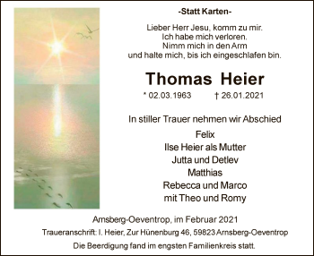 Traueranzeige von Thomas Heier von WA
