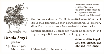 Traueranzeige von Ursula Engel von WA