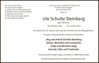 Traueranzeige von Ute Schulte Steinberg von WA