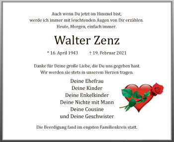 Traueranzeige von Walter Zenz von WA