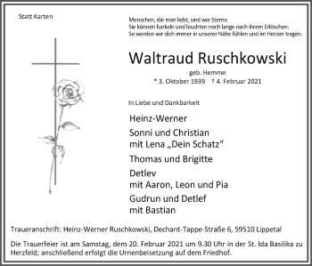 Traueranzeige von Waltraud Ruschkowski von WA