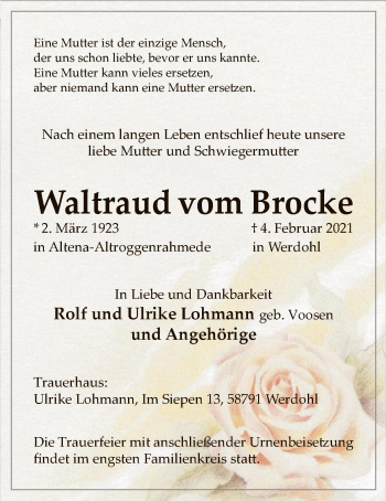 Traueranzeige von Waltraud vom Brocke von WA