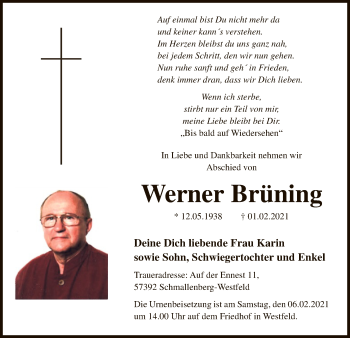 Traueranzeige von Werner Brüning von WA