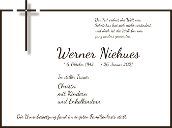 Traueranzeige von Werner Niehues von WA