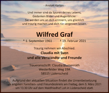 Traueranzeige von Wilfred Graf von WA