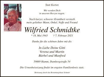Traueranzeige von Wilfried Schmidtke von WA