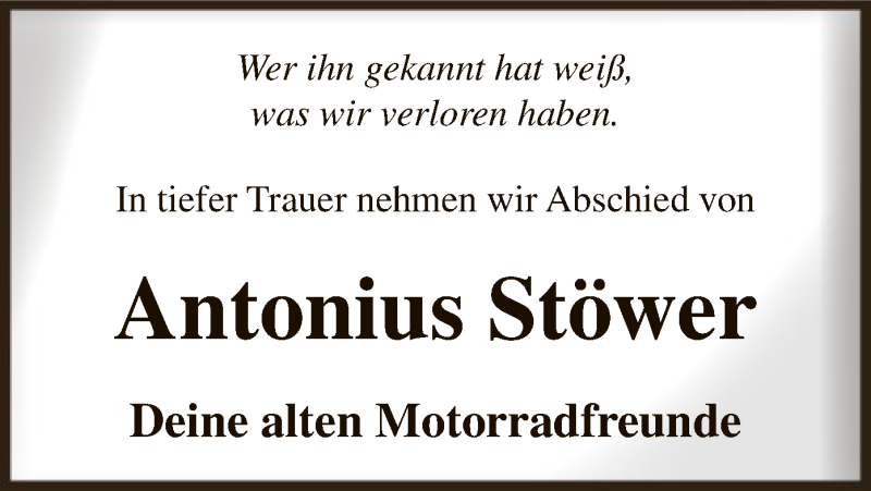  Traueranzeige für Antonius Stöwer vom 06.03.2021 aus WA