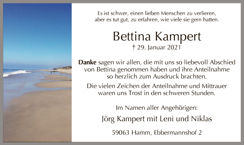  Traueranzeige für Bettina Kampert vom 20.03.2021 aus WA