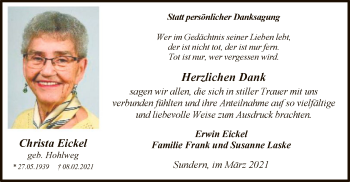 Traueranzeige von Christa Eickel von WA