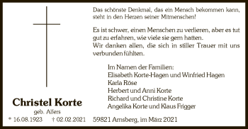 Traueranzeige von Christel Korte von WA