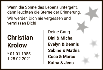 Traueranzeige von Christian Krolow von WA