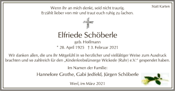 Traueranzeige von Elfriede Schöberle von WA