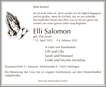 Traueranzeige von Elli Salomon von WA