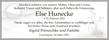 Traueranzeige von Else Hunecke von WA