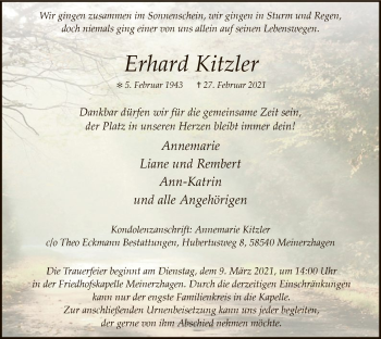 Traueranzeige von Erhard Kitzler von WA