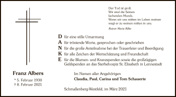 Traueranzeige von Franz Albers von WA