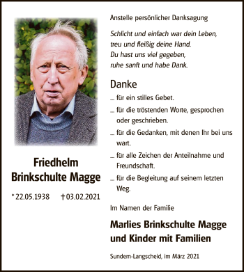 Traueranzeige von Friedhelm Brinkschulte Magge von WA