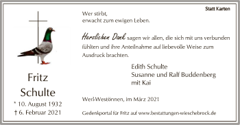 Traueranzeige von Fritz Schulte von WA