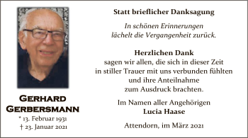 Traueranzeige von Gerhard Gerbersmann von WA
