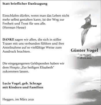 Traueranzeige von Günter Vogel von WA