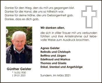 Traueranzeige von Günther Geister von WA