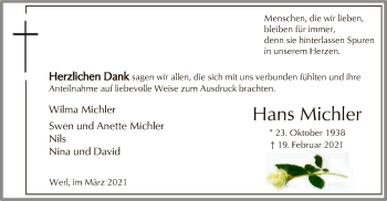 Traueranzeige von Hans Michler von WA