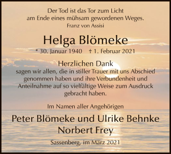 Traueranzeige von Helga Blömeke von WA