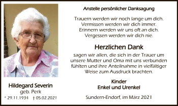 Traueranzeige von Hildegard Severin von WA