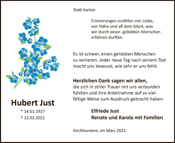 Traueranzeige von Hubert Just von WA