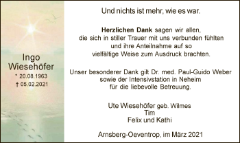 Traueranzeige von Ingo Wiesehöfer von WA