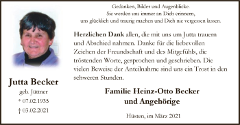 Traueranzeige von Jutta Becker von WA