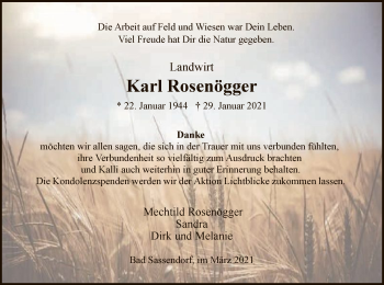 Traueranzeige von Karl Rosenögger von WA