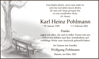 Traueranzeige von Karl Heinz Pohlmann von WA