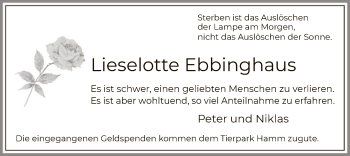 Traueranzeige von Lieselotte Ebbinghaus von WA