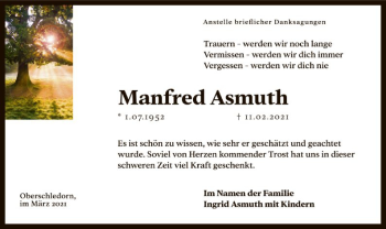 Traueranzeige von Manfred Asmuth von WA