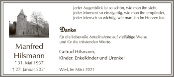 Traueranzeige von Manfred Hilsmann von WA