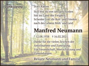 Traueranzeige von Manfred Neumann von WA