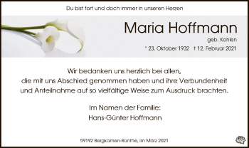 Traueranzeige von Maria Hoffmann von WA