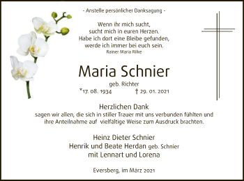 Traueranzeige von Maria Schnier von WA
