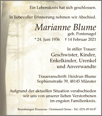 Traueranzeige von Marianne Blume von WA