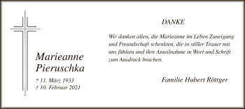 Traueranzeige von Marieanne Pieruschka von WA