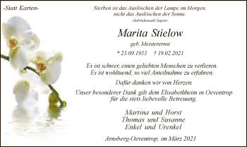 Traueranzeige von Marita Stielow von WA
