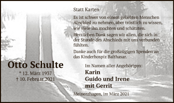 Traueranzeige von Otto Schulte von WA