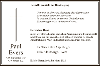 Traueranzeige von Paul Evers von WA