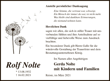 Traueranzeige von Rolf Nolte von WA