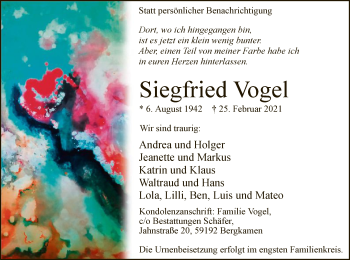 Traueranzeige von Siegfried Vogel von WA