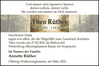 Traueranzeige von Theo Rüther von WA