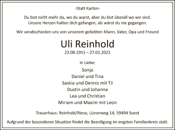 Traueranzeige von Uli Reinhold von WA